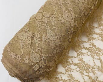 Mocha Floral Vintage 4-Way Stretch Lace Fabric| 58" Wide| Costume| Apparel| by the yard.