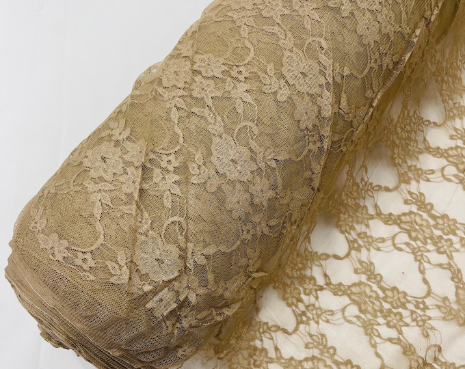 Mocha Floral Vintage 4-Way Stretch Lace by the yard.