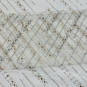 Off White - Glitter Rhinestone Fabric Invisible Mesh by The Yard. (by The Yard).