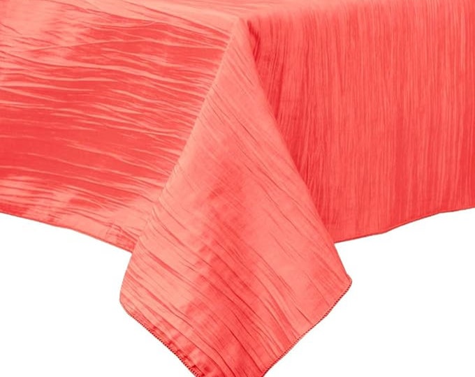 Coral Square Light Weight Accordion Design Crushed Taffeta Seamless Table Overlay