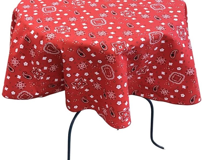 New Creations Fabric & Foam Inc, Round Print Poly Cotton Tablecloth (Bandanna Red , Choose Size Below