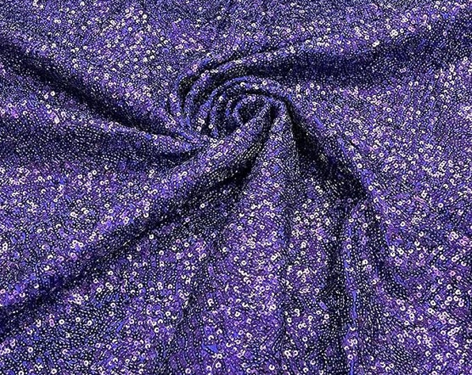 Purple Hologram - Mini Glitz Sequins on a 4 Way Stretch Spandex Fabric- Sold by The Yard.