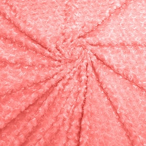 Coral 58&quot; Wide Minky Swirl Rose Blossom Ball Rosebud Plush Fur Fabric Polyester
