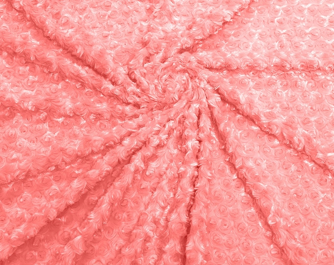 Coral 58" Wide Minky Swirl Rose Blossom Ball Rosebud Plush Fur Fabric Polyester