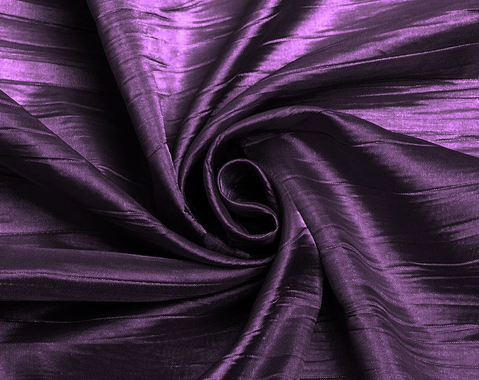 Eggplant - Crushed Taffeta Fabric - 54" Width - Creased Clothing Decorations Crafts - Sold By The Yard