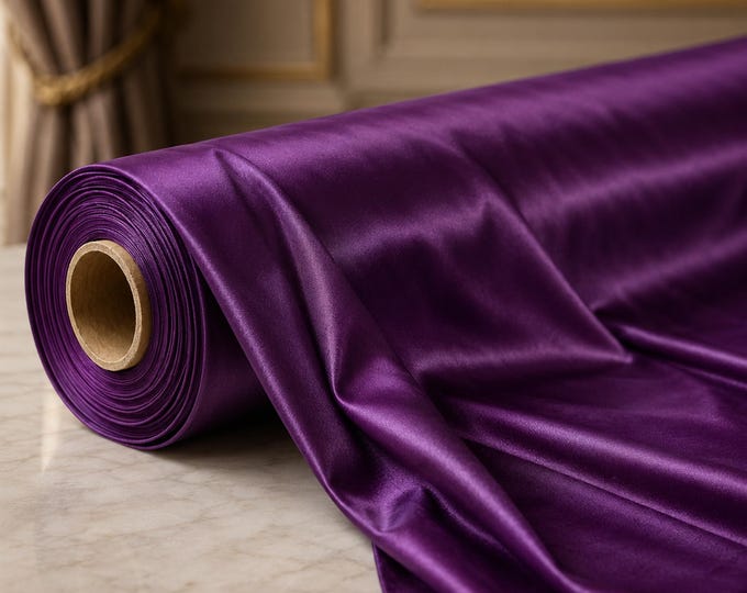 Plum Shiny Polyester Spandex Fabric By The Yard, 4 Way Stretch Fabric For Prom Dresses Costumes & Activewear