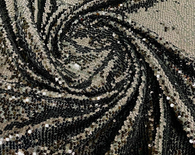 Black Sequins Taffeta Fabric-Glitz Sequins Taffeta Fabric-Raindrop Sequins-54” Wide-Sold By The Yard.