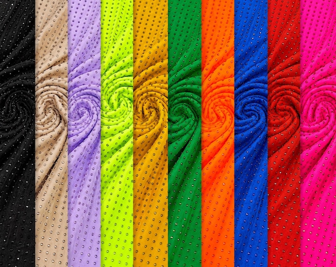 Rhinestone 4 Way Stretch Nylon Spandex Fabric By The Yard, Sparkly Crystal Stretch Fabric For Dancewear Costumes Apparel