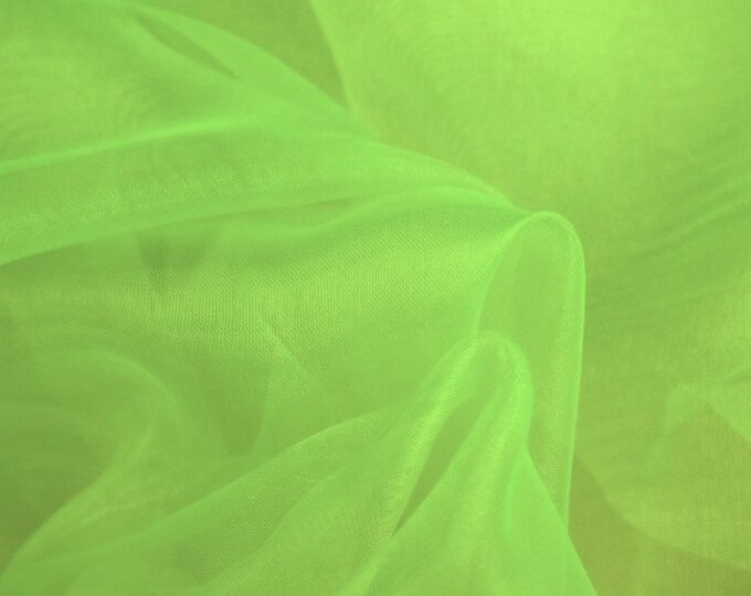 Lime Green 58/60" Wide 100% Polyester Soft Light Weight, Sheer, See Through Crystal Organza Fabric Sold By The Yard.