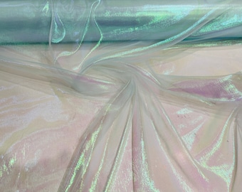 Aqua Iridescent Crush 40-45 Inches Wide 100% Polyester Soft Light Weight, Sheer, See Through iridescent Organza Fabric-Sold By The Yard.