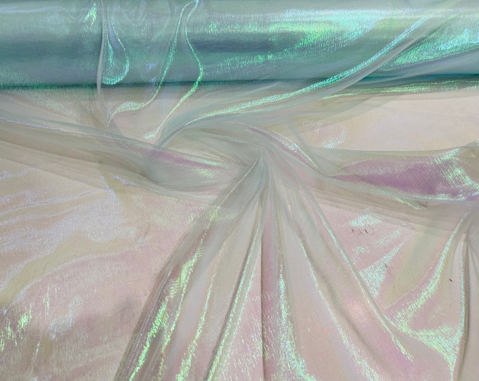 Aqua Iridescent Crush 40-45 Inches Wide 100% Polyester Soft Light Weight, Sheer, See Through iridescent Organza Fabric-Sold By The Yard.