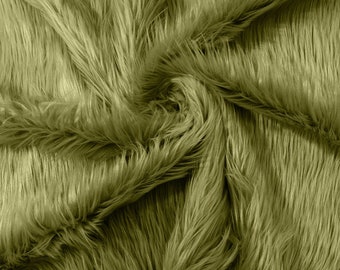 Olive Green Long Pile Soft Faux Fur Fabric for Fur suit, Cosplay Costume, Photo Prop, Trim, Throw Pillow, Crafts.