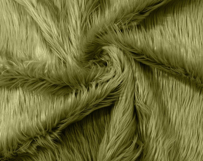 Olive Green Long Pile Soft Faux Fur Fabric for Fur suit, Cosplay Costume, Photo Prop, Trim, Throw Pillow, Crafts.