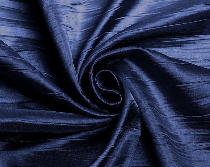 Navy Blue - Crushed Taffeta Fabric - 54" Width - Creased Clothing Decorations Crafts - Sold By The Yard
