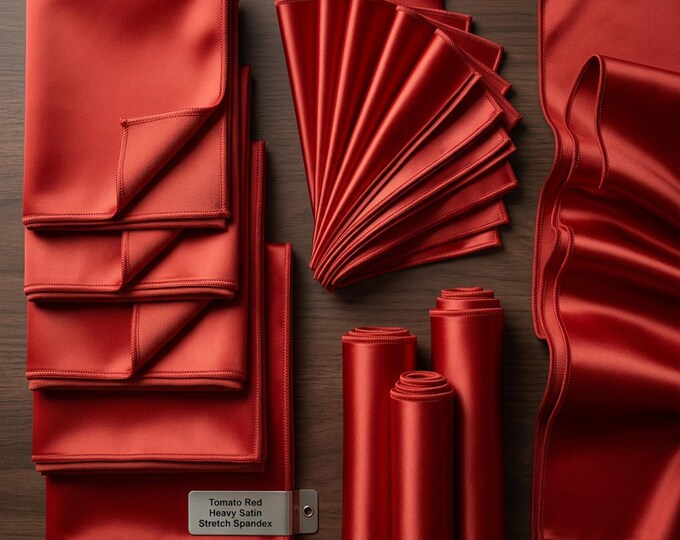 Tomato Red Heavy Shiny Satin Stretch Spandex Fabric 58" Wide, Satin Prom Dress Fabric, Wedding Gown Apparel Fabric By The Yard