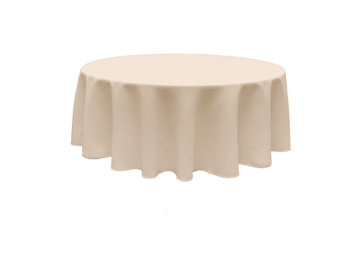 Beige - Solid Round Polyester Poplin Tablecloth Seamless.
