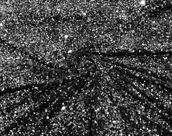 Stretch Velvet with Black Shiny Sequins, 54" Wide Fabric Sold by the Yard