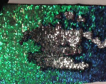 Multi color / silver hologram mermaid fish scales 2 way stretch lycra 2 tone flip flop sequins-prom-nightgown-decorations-sold by yard