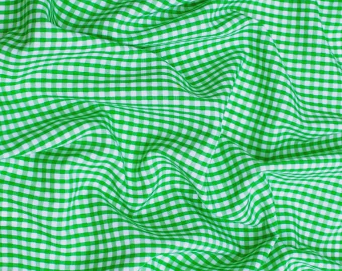 Lime Green Gingham 1/8" Checkered Poly Cotton 58" Wide Fabric- Sold by the yard