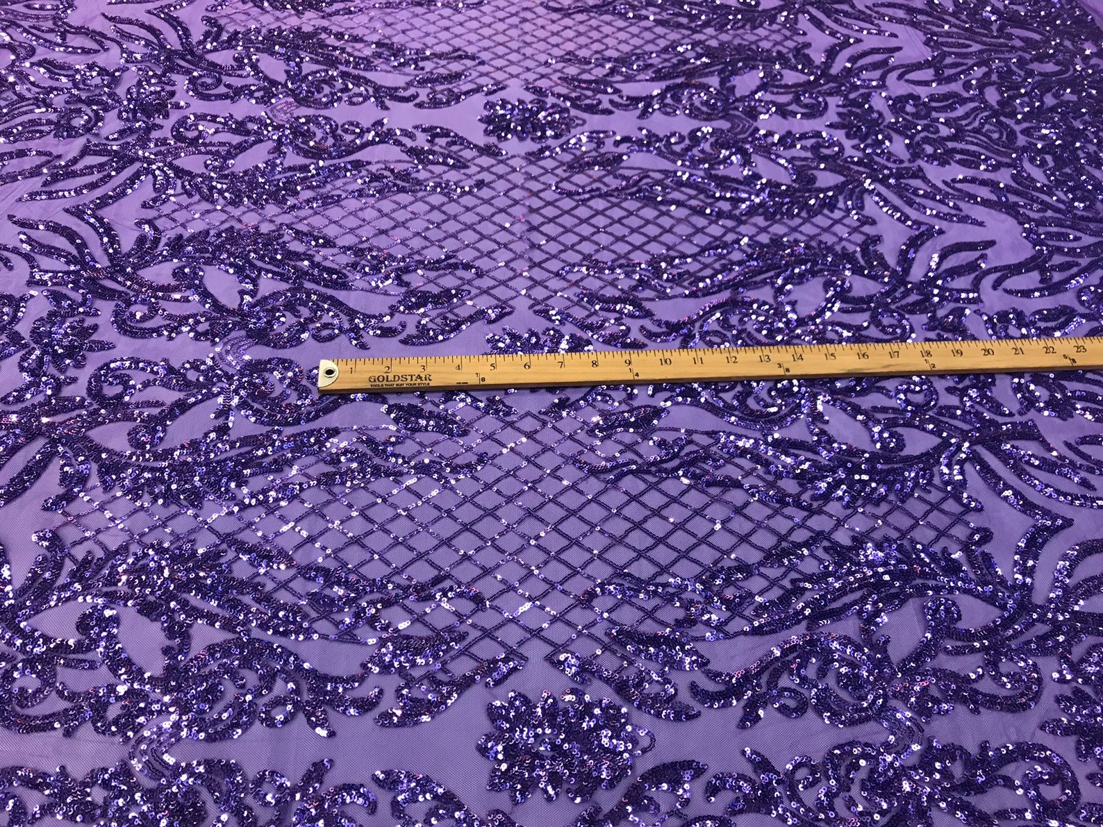 BLUSH SHINY SEQUIN DAMASK DESIGN EMBROIDERY ON A 4 WAY STRETCH MESH-1 YARD. main image 1
