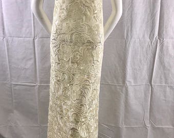 Dark Ivory flower guipure lace embroider-prom-nightgown-decorations-Sold by the yard.36x45inches