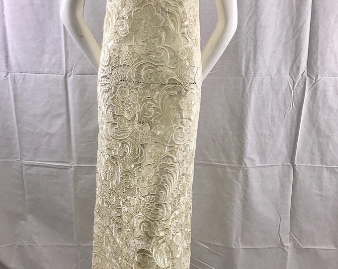 Dark Ivory flower guipure lace embroider-prom-nightgown-decorations-Sold by the yard.36x45inches
