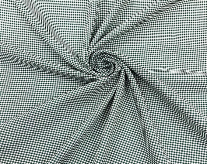 Hunter Green Gingham 1/8” Squares, Polyester Checkered Fabric- Sold by the yard