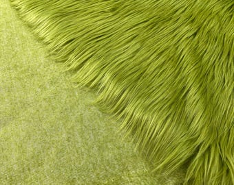 Long Pile Fur Fabric, Olive Green Faux Fur, 58" Wide for Costumes