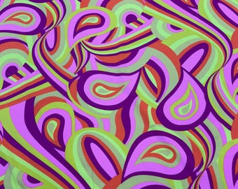 Retro Paisley Spandex, by The Yard. (Yellow/Pink/Purple/Orange)