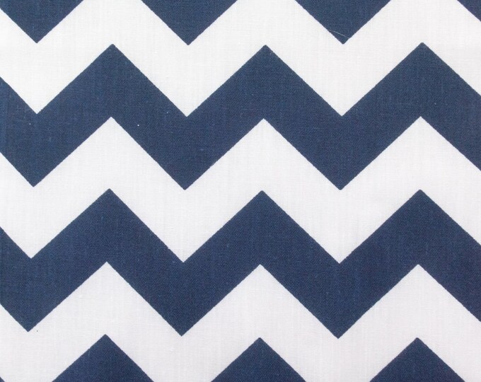 Navy Blue On White 58-60" Wide 1 inch Chevron Zig Zag Poly Cotton Fabric - Sold By The Yard