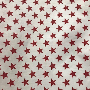 Red On White Greats American Stars Poly Cotton 58&#39; Wide Fabric Sold by The Yard USA Patriotic Polycotton.