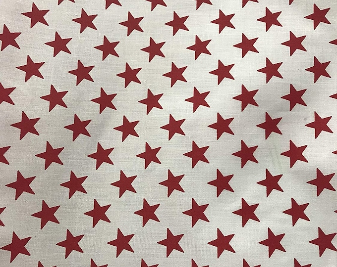 Red On White Greats American Stars Poly Cotton 58' Wide Fabric Sold by The Yard USA Patriotic Polycotton.