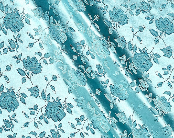 Jade 60" Wide Polyester Flower Brocade Jacquard Satin Fabric, Sold By The Yard.