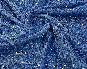 Light Blue All-Over 5mm Shiny Sequins Stretch Velvet 54" Wide.