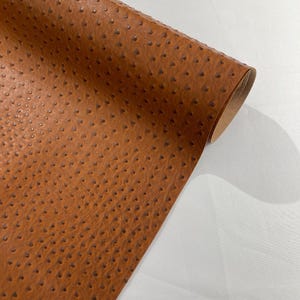 Cognac Faux Leather Ostrich Vinyl Upholstery Fabric, 54” Wide with 3D Texture and Two-Tone Finish