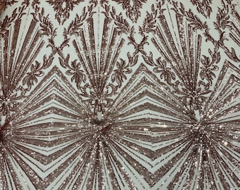 Rose gold diamond damask design on a 4 way stretch mesh-prom-sold by the yard.