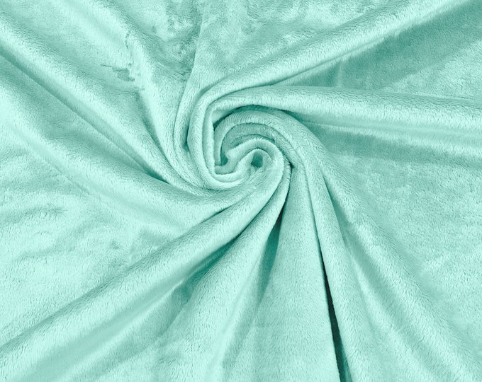 Icy Mint Minky Smooth Soft Solid Plush Faux Fake Fur Fabric Polyester- Sold by the yard.