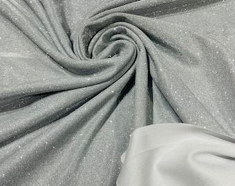 Silver Stretch glitter shimmer 58” wide-Glimmer-Sparkling Fabric-Prom-Nightgown-Sold by the yard.