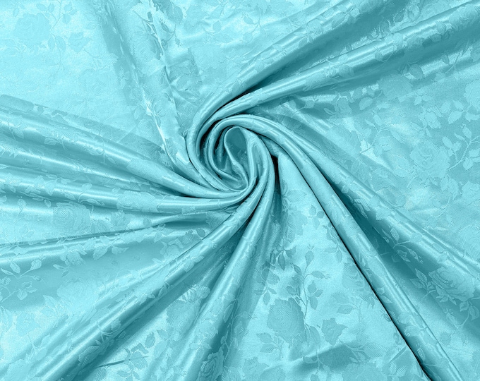 Jade 60" Wide Polyester Roses/Flowers Brocade Jacquard Satin Fabric/Cosplay Costumes, Skirts, Table Linen/Sold By The Yard.