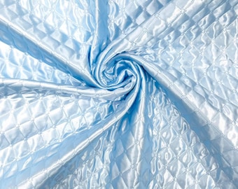 Light Blue Quilted Satin Fabric | Diamond Pattern, 58" Wide