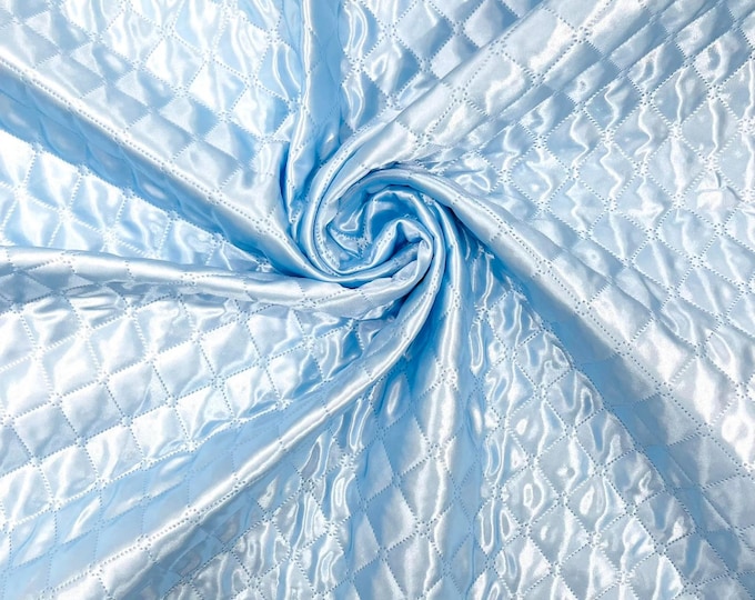 Light Blue Quilted Satin Fabric | Diamond Pattern, 58" Wide