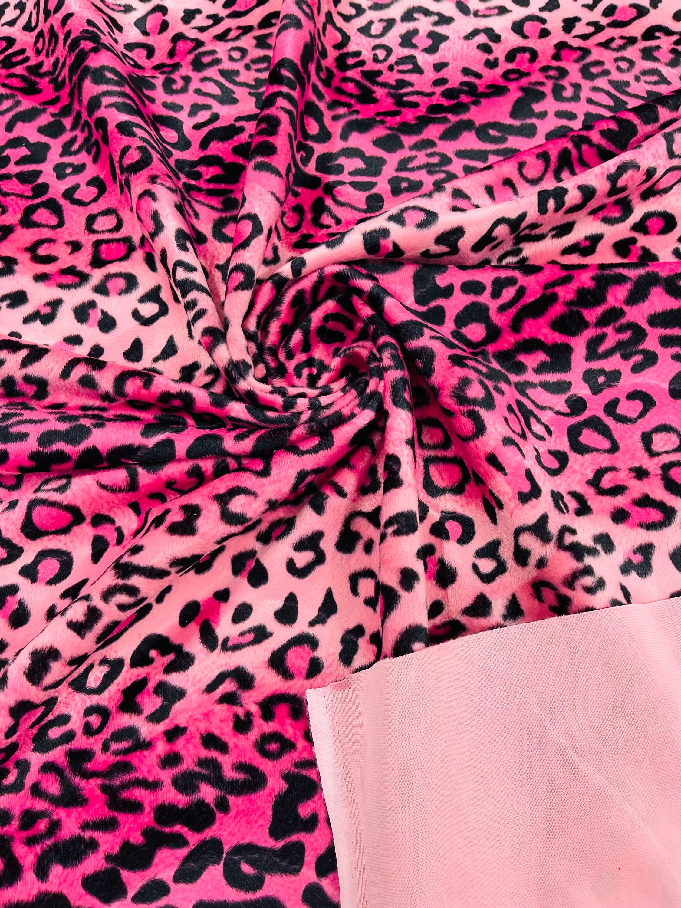 Pink/black Leopard Animal Print Velboa Faux Fur Fabric/58