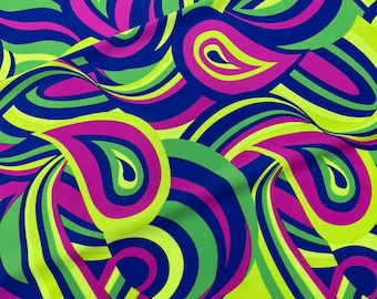 Retro Paisley Spandex, by The Yard. (Green/Lime Green/Royal/Purple)