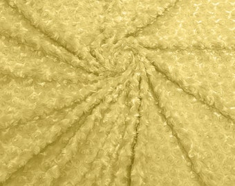 Light Yellow 58" Wide Minky Swirl Rose Blossom Ball Rosebud Plush Fur Fabric Polyester