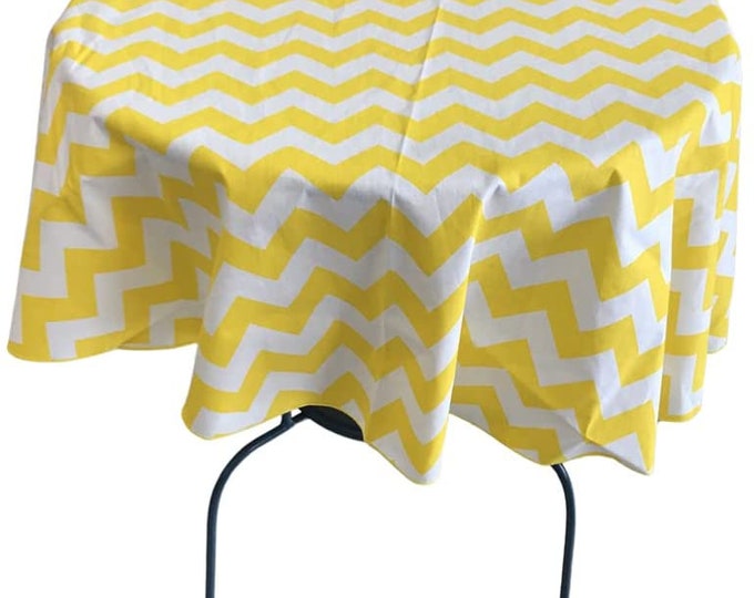 New Creations Fabric & Foam Inc, Round Poly Cotton Print Tablecloth (Chevron Yellow, Choose Size Below