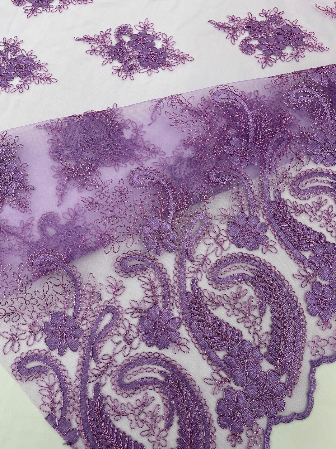 Metallic Floral Embroider and Heavy Beaded On a Mesh Lace Fabric-Sold By The Yard- Hunter main image 1