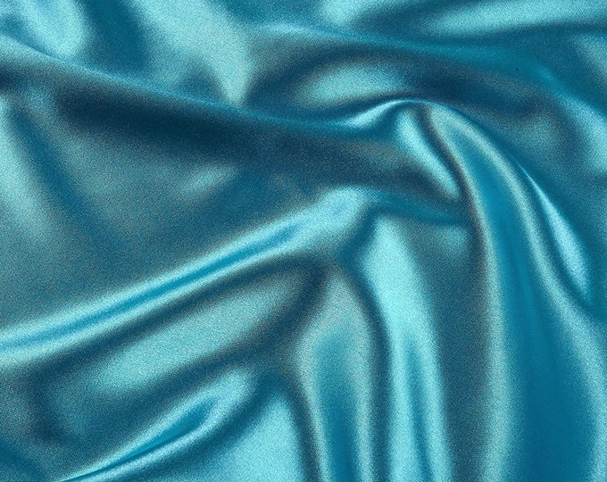 Aqua 58-59" Wide - 96 percent Polyester, 4% Spandex Light Weight Silky Stretch Charmeuse Satin Fabric by The Yard.