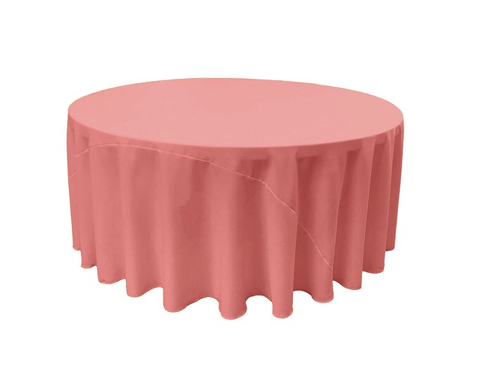 Coral - Solid Round Polyester Poplin Tablecloth With Seamless.