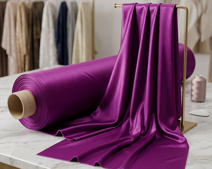 Magenta Heavy Shiny Satin Stretch Spandex Fabric 58" Wide, Magenta Satin Fabric By The Yard, Stretch Dress Fabric, Prom Gown Satin Material