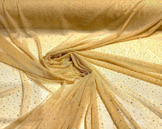 Gold Glitter Mesh Fabric Beige Gold Power Mesh Fabric Sheer Stretch Fabric Bridal Fabric Wedding Dress Fabric Luxury Fabric by Yard